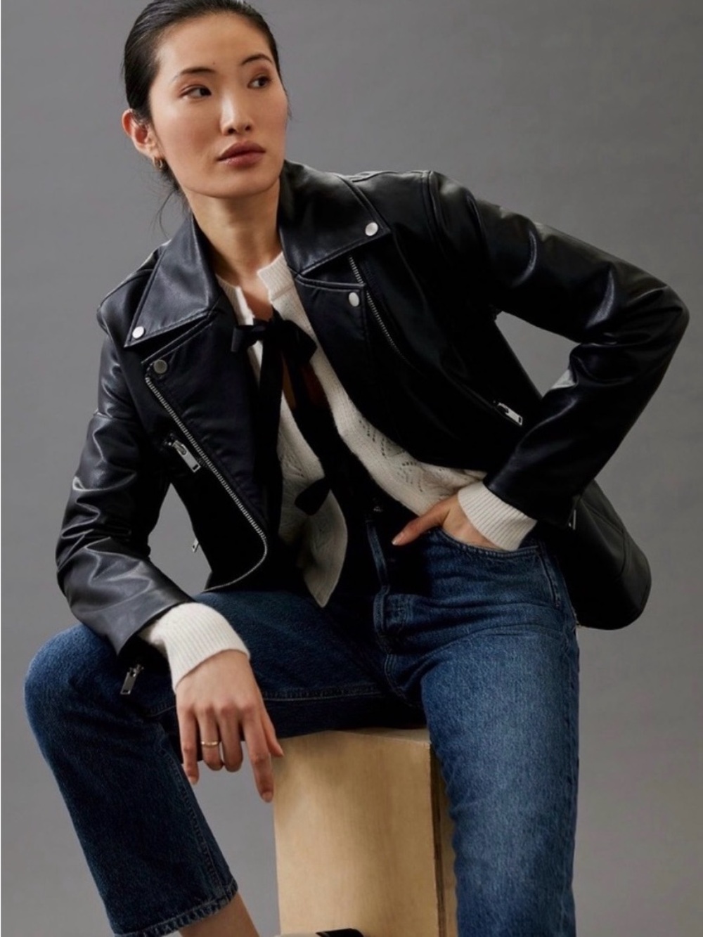 Anthropologie Black Faux-Leather Moto Jacket